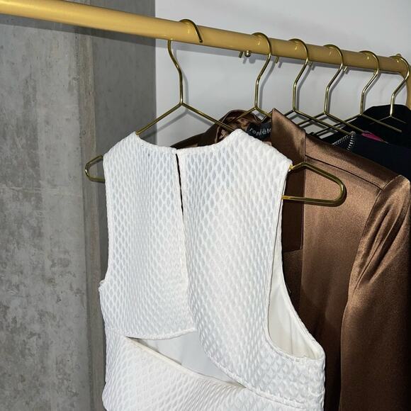 New Express White Honeycomb Mesh Sleeveless Cutout Crop Top - Picture 8 of 11